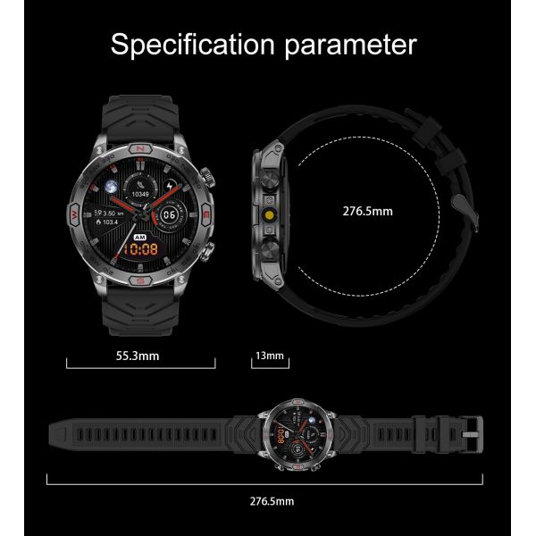 Round Shape Smart Watch with Vibration Intensity Selection Time Format Weather Forecast and Music Control
