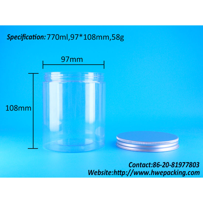 Clear PET Plastic Round Jar Packaging Nougat Macadamia Nut Shrimp Chips Screw Lid