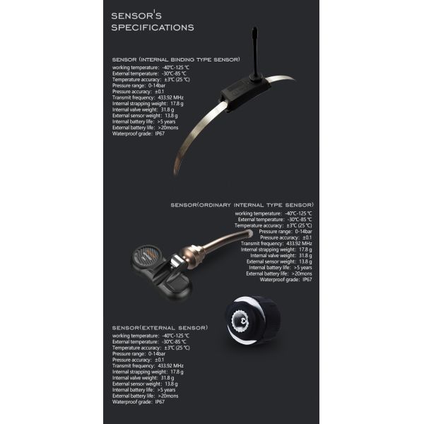 433MHz TPMS Internal Sensor with LCD Display for Trucks Trailers