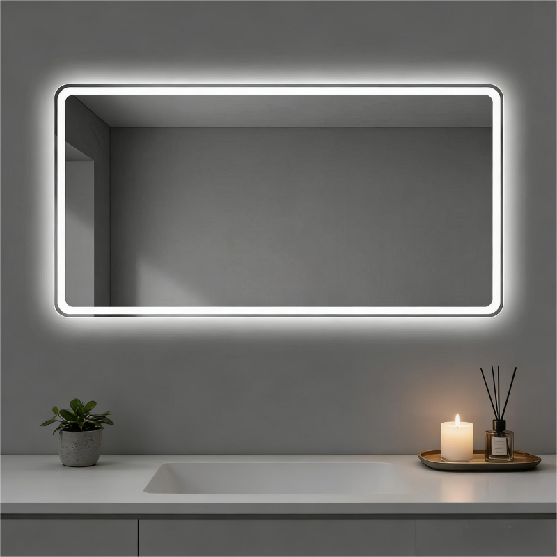 Frameless LED Bathroom Mirror - Dimmable Vanity Mirror, Explosion-Proof, IP44 Waterproof, Wall-Mounted for Modern Bathroom