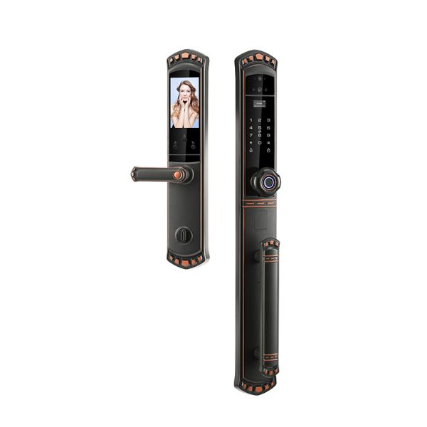 Red Bronze 3D Face Door Lock With Video Intercom Function With 6068 Mortise
