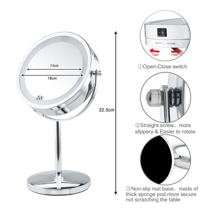 Adjustable Magnification Vanity Mirror Magnifying LED Lighted Makeup Mirror with Suction Cup,bathroom Flexible Gooseneck 10X