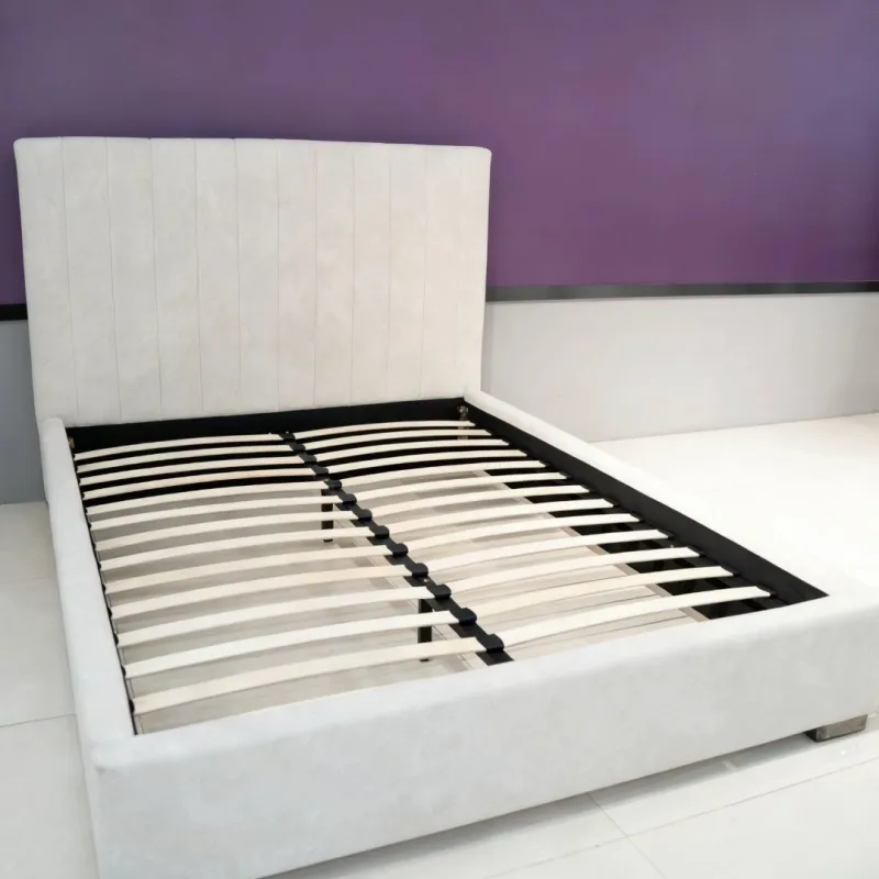 Premium Cream Velvet Upholstered Platform Bed with Solid Frame