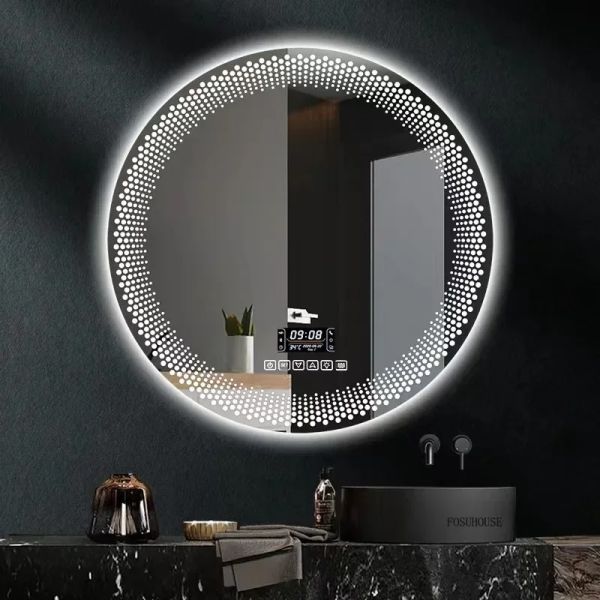 Simple flameproof Led Smart Touch Screen Anti-fog Round Sensor Mirror with Light(WH-MR-101)