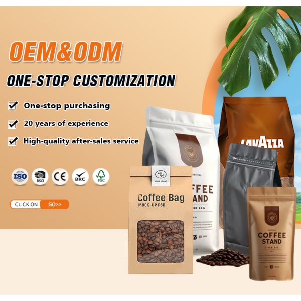 Gravure Printing Surface Reusable Plastic Pouch Coffee Beans Flat Square Bottom Valve Zipper Coffee Bags