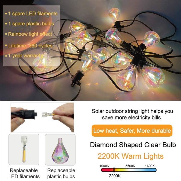 IP65 Hanging Bulb Lights Outdoor 27FT Waterproof Diamond Shaped String Light