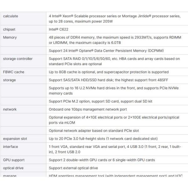 Powerful H3C UniServer R6900 G3 Rack Server with Intel Processor Main Frequency 2.3GHz