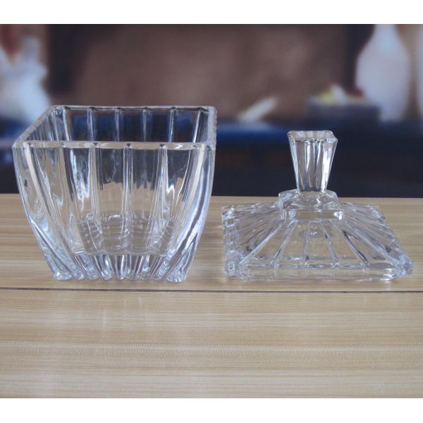 Square Optic Stripes Glass Storage Jars For Candy