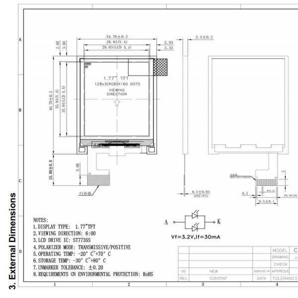 1.8 Inch Small TFT LCD Display 128*160 With Driver IC ST7735S