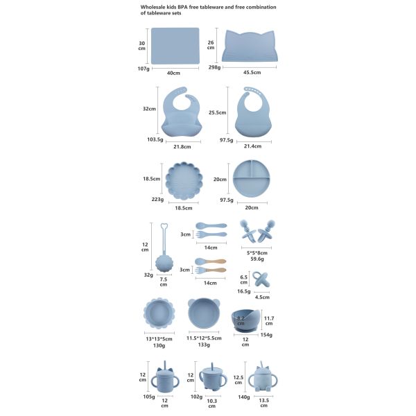 Wholesale Baby Geschirr Led Weaning Silicone Bib Spoon Bowl Spoon Bowl Plate Silicone Baby Feeding Tableware Set Product