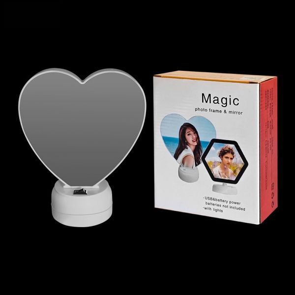 Heart Shape Sublimation Magic Mirror Blanks Photo Frame Small Sublimation Light Magic Mirror Photo Frame Led