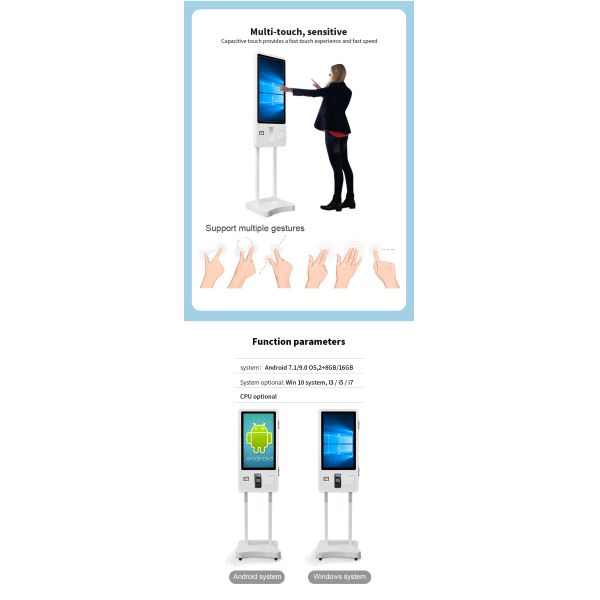 Restaurant Self Service LCD Capacitive Touch Screen Kiosk 1920x1080
