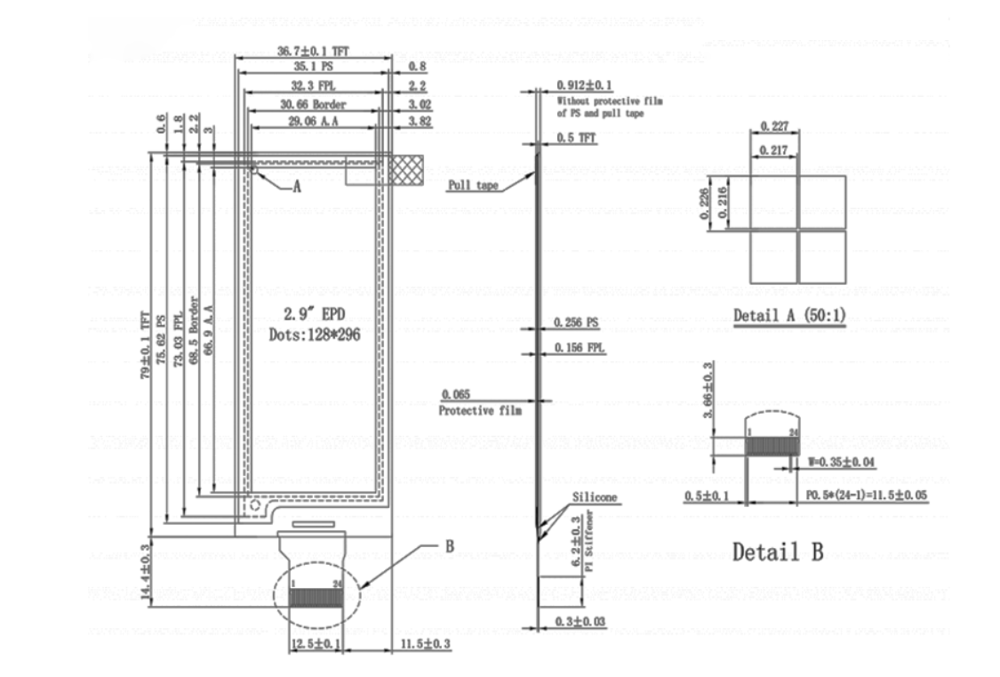 2.9 Inch E-paper Display with 128x296 Resolution and SPI Interface for Electronic Shelves and Sticky Notes