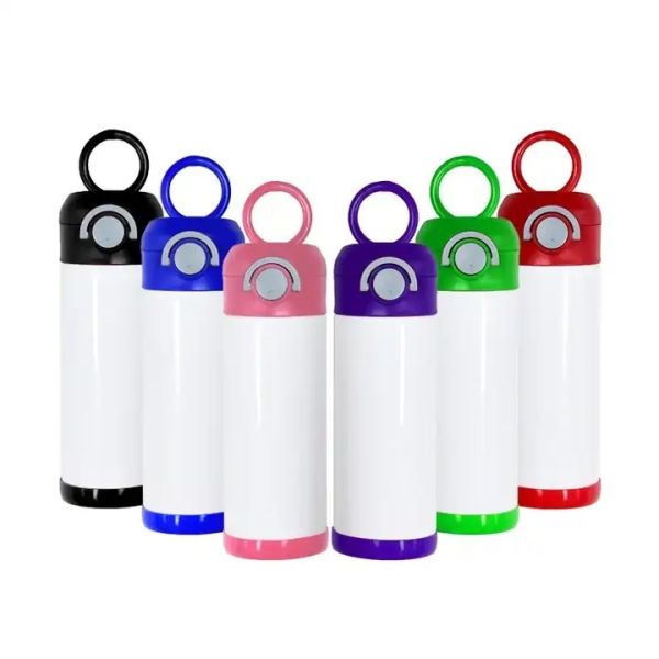 12 Oz 350ml Stainless Steel Insulated White Blanks Kids Sublimation Water Bottle With Bouncing Lid And Straw