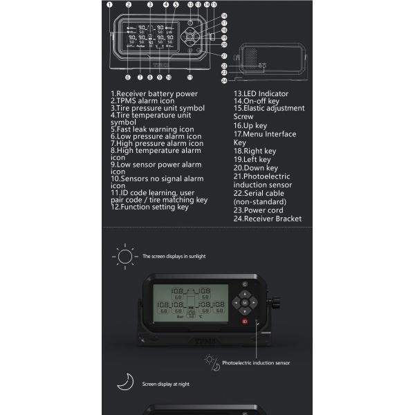 433MHz TPMS Internal Sensor with LCD Display for Trucks Trailers