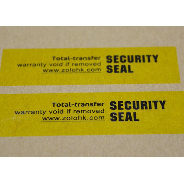 Yellow security Paritial transfer VOID OPEN label with custom logo