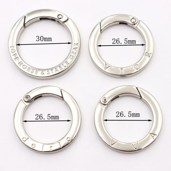 Inner diameter 30mm gold spring trigger open O ring personalized flat round carabiner