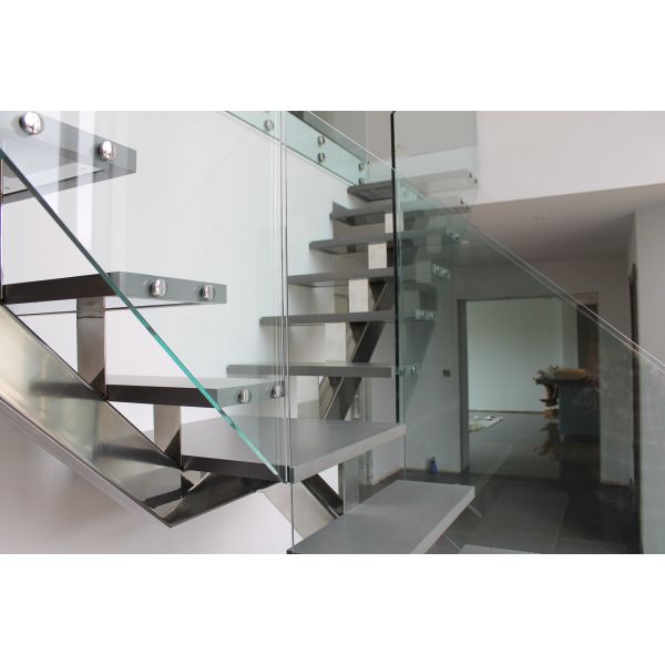 Office Straight Flight Staircase Y Shaped With 30-38mm Solid Wooden Tread