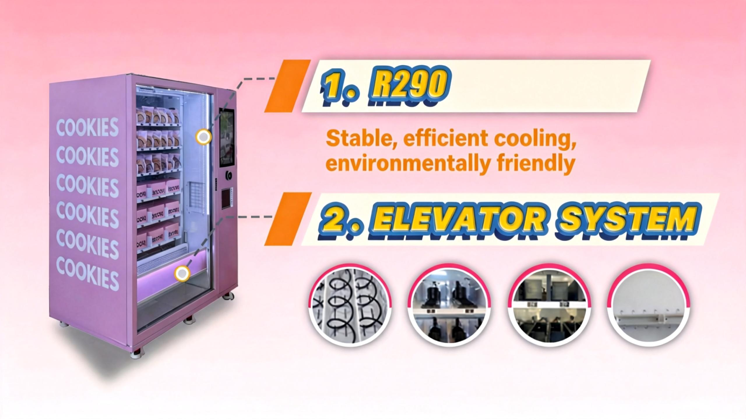 Cookie Vending Machine with R290 Refrigerant and Elevator System