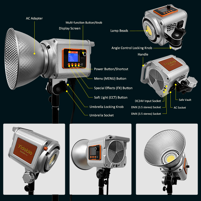 200W Daylight LED Video Light Continuous Output Bowens Mount Studio Light Video Spot Light ZR-200PRO 2700K- 7500K