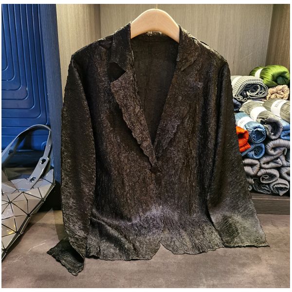 Simple One Button Wrinkle Long Sleeve Suit Coat Solid Color Coat