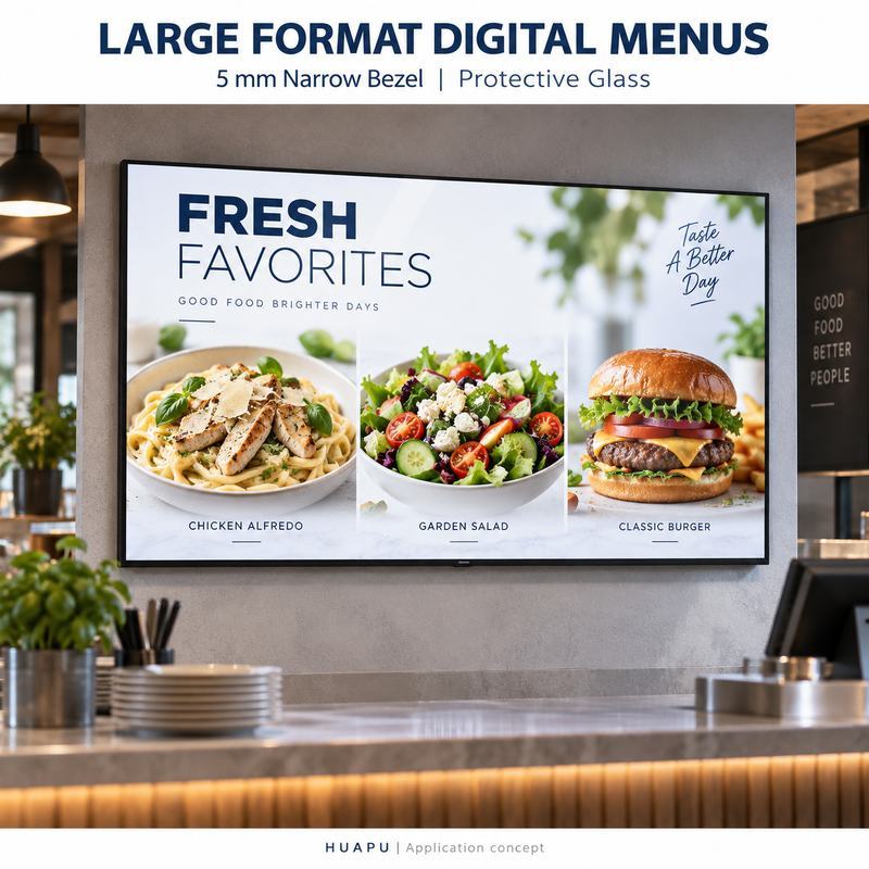 85 Inch 4K 5mm Bezel Large Format LCD Display Restaurant Menu LCD Display Screen