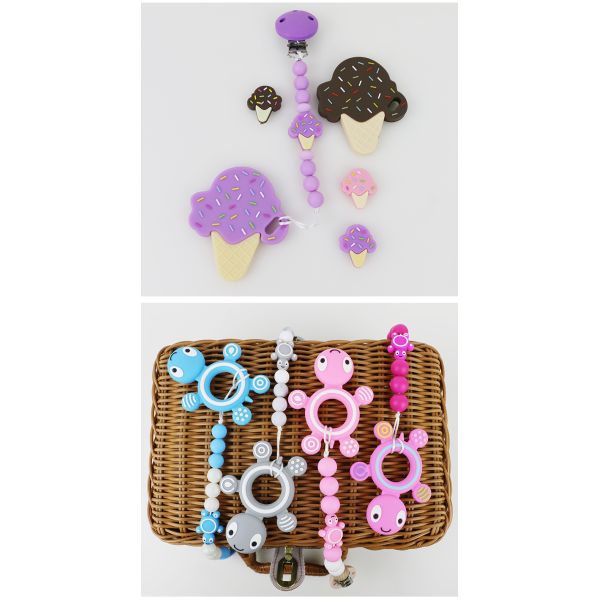 DIY Silicone Christmas Tree Teether , Safe Soft Rubber Beads For Teething
