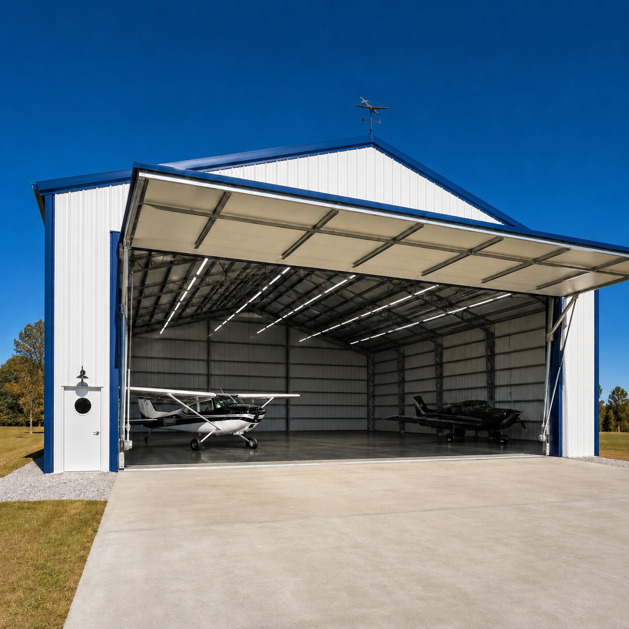 Factory fabricated steel members for prefab hangar construction