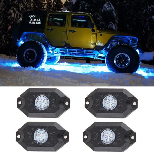 4 Pods RGB LED Rock Security Lights with Bluetooth Controller for Music Mode , Flashing