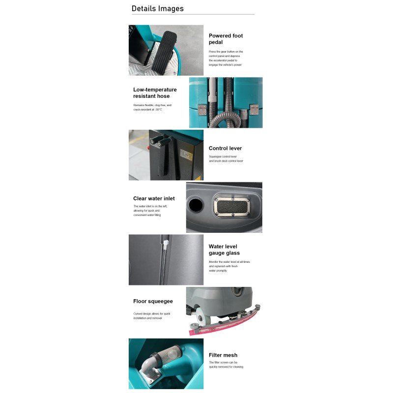 DC530 industrial floor scrubber component details