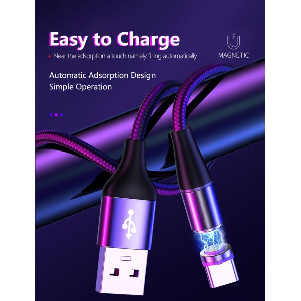2A 3 In 1 480 Mbps Micro USB 360 Degree Rotating Magnetic USB Cable