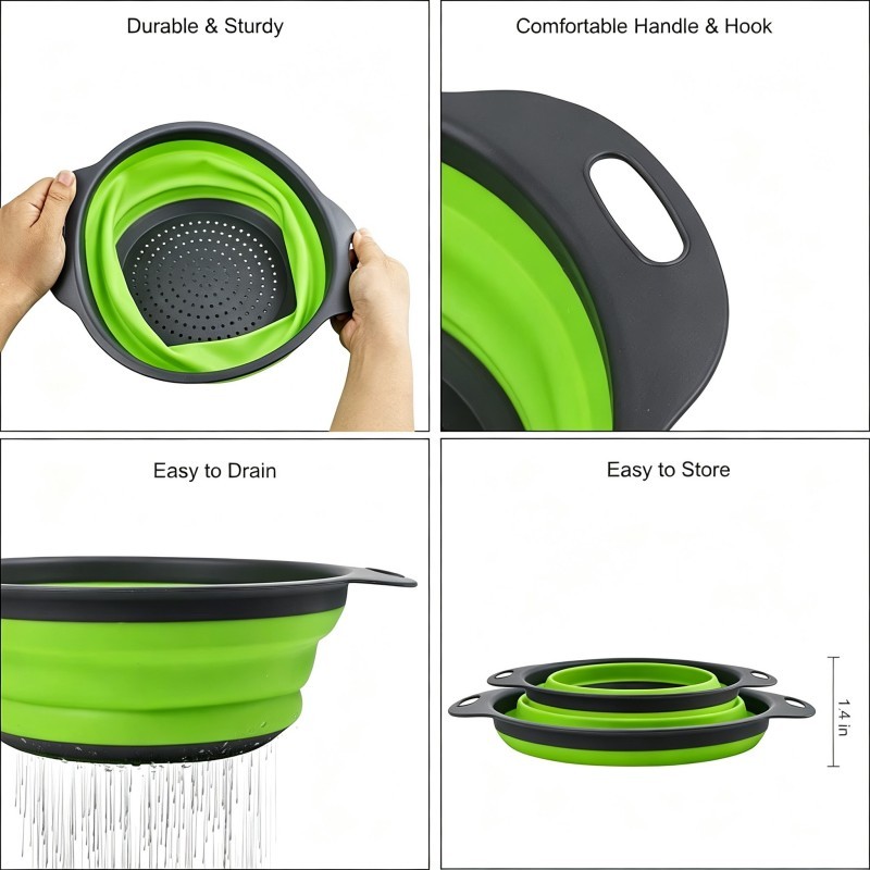 Kitchen Space Saving Collapsible Colander and Foldable Strainer