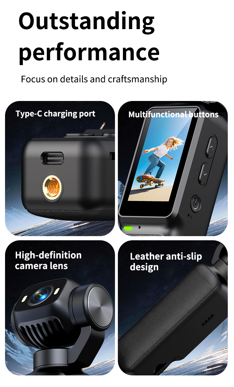 LK032 All Scene Applicable Handheld Pocket Action Camera 4K HD with Rotatable Lens Front Fill Light for Selfie Cycling Camping
