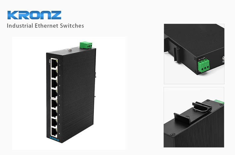 Industrial Unmanaged DIN Rail Network Switch 8 Port 100Mbit/S