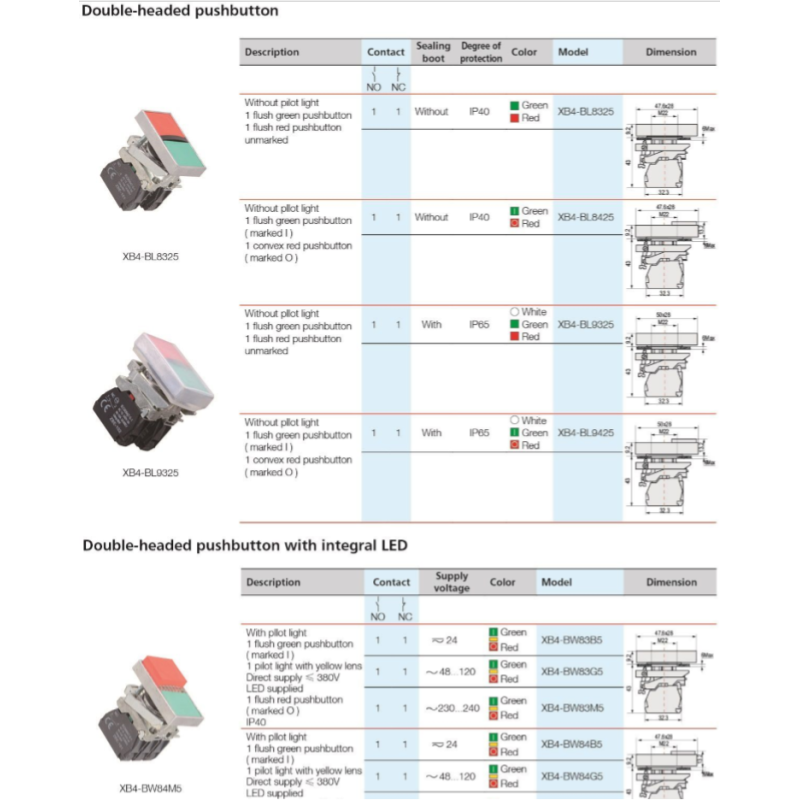 XB4 BA42 22mm Flat Push Button Switch with Momentary Function Max 10A Current