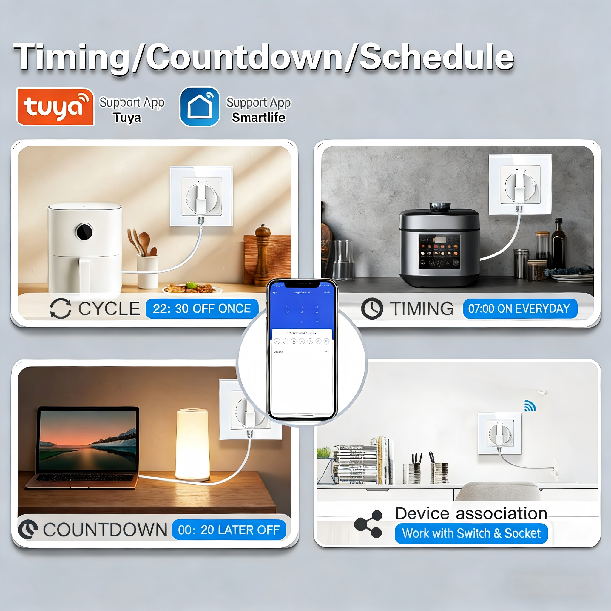 WiFi Smart Plug Wall Socket with Voice Control IFTTT Automation and PC V0 Fire Retardant Glass Panel