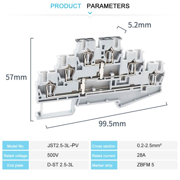 3 Layer Spring Cage Space Saving Terminal Block With Equipotential Bonder