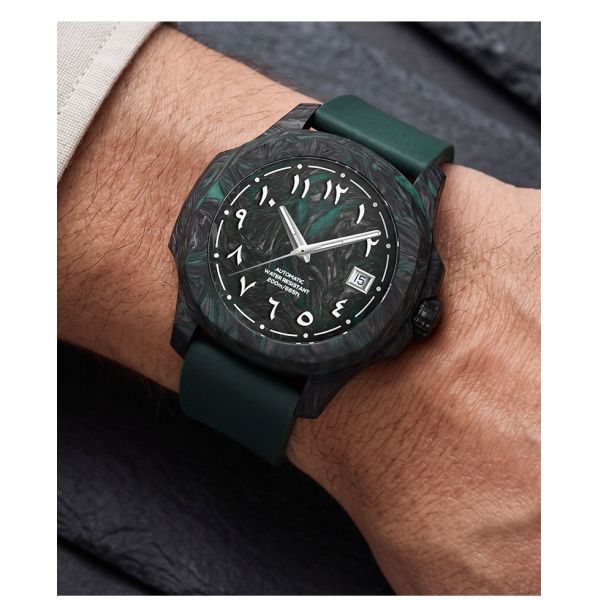 Verdant Nocturne Forged Carbon Arabic Automatic Watch