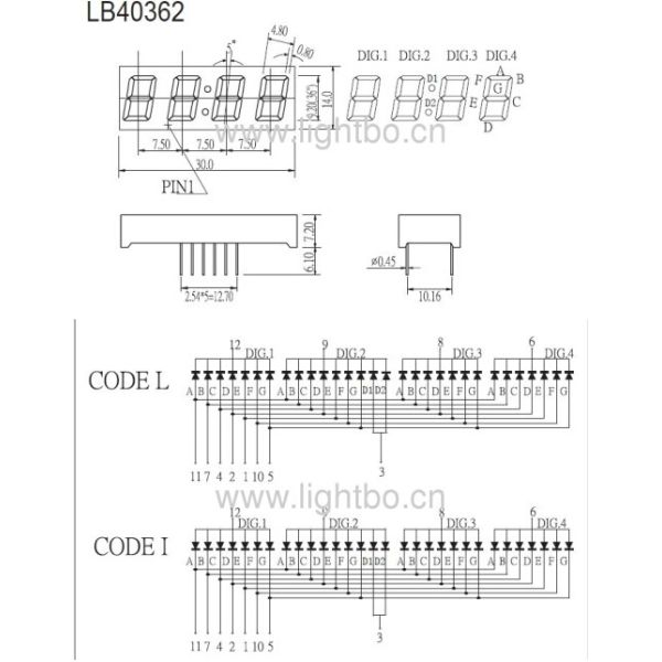 0.36 lnch Common Anode 4Dight 7 Segment led Display for microwave clock timer 30 X 14 X 7.2 mm