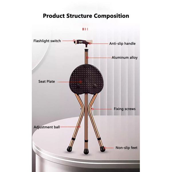 Customized Walking Cane With Chair Three Legs Multi Functional