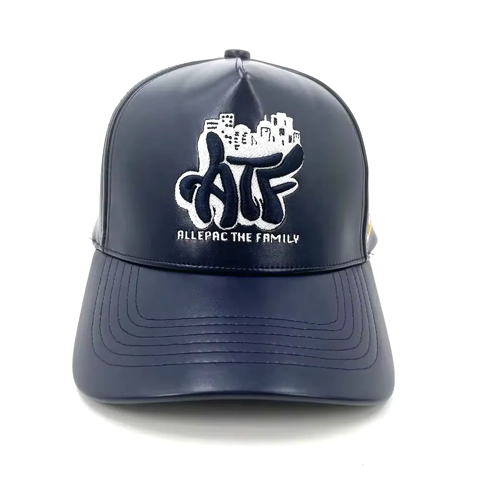 Outdoor Baseball Hat Customized 5 Panel Structured Leather Sport Style 3D Embroidery