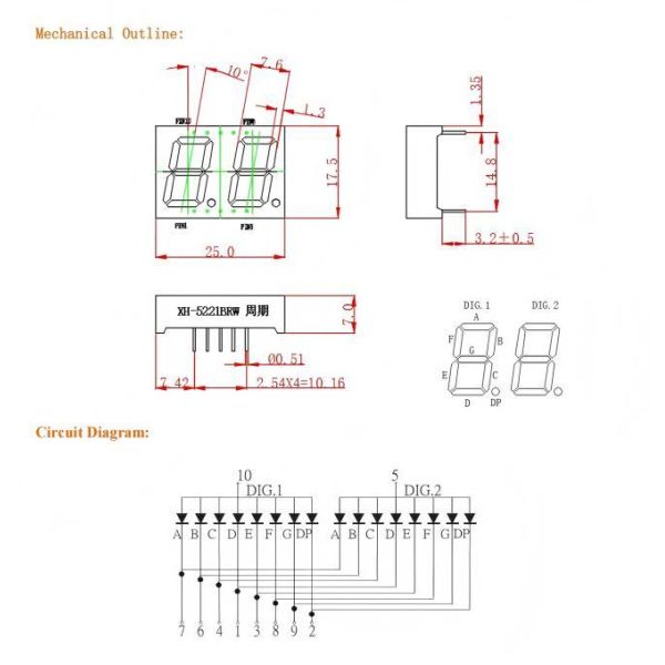 0.52 Inch 2 digit LED Seven Segment Display