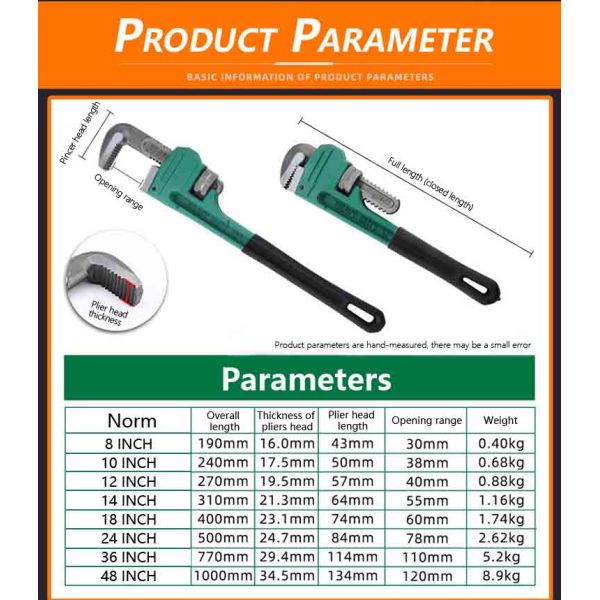 Heavy Duty Adjustable Pipe Wrench Spanner Steel Material Multipurpose