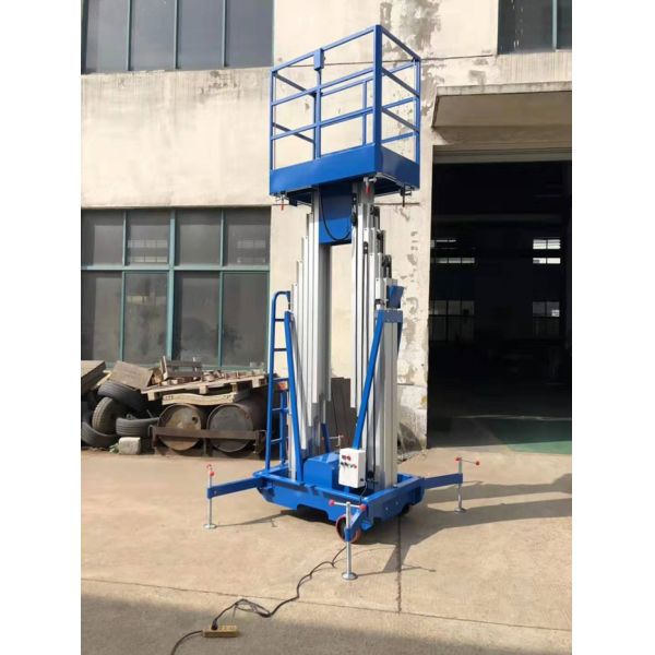 Manual Pull Double Mast Mobile Aerial Work Platform Portable Boom Lift