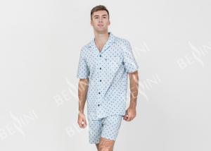Quality Anti Shrink Mens Button Down Pajamas , Mens Loungewear Shorts Sets Blue Color for sale