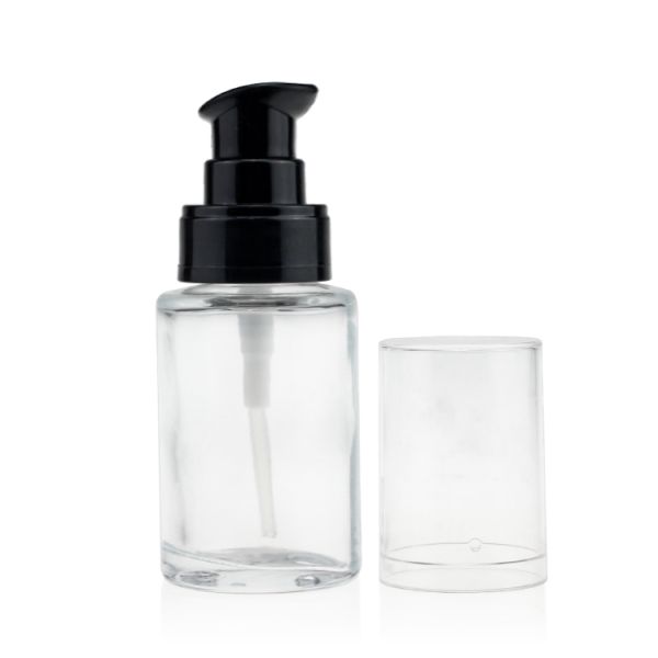 Glass Empty Foundation Bottle Round Shape 30ml With Press Pump