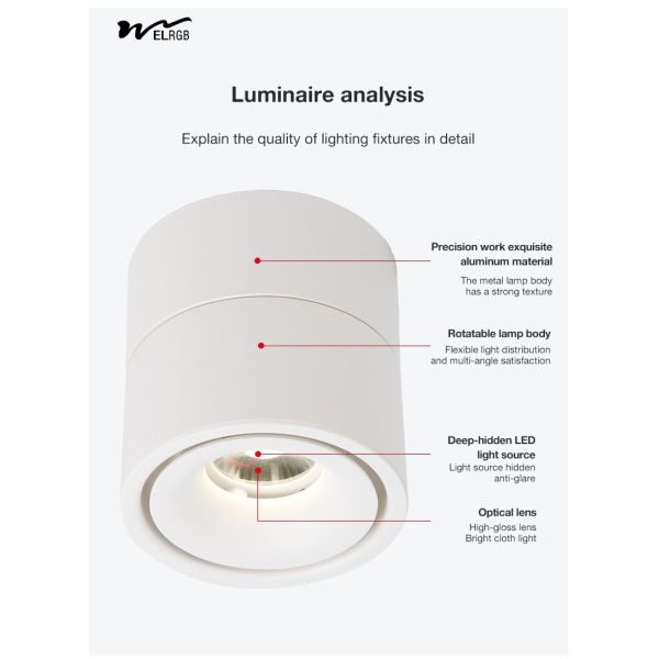 Remote Control Switch Mode LED Cylindrical COB Open-Mounted Downlights for Smart Home