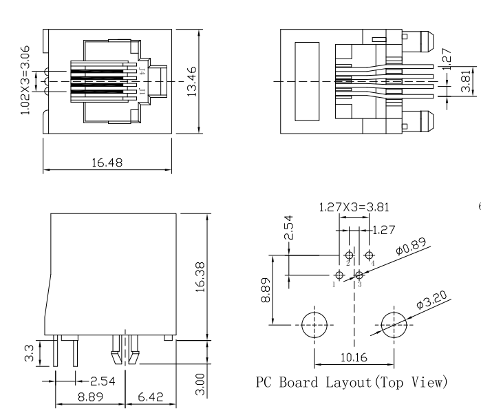 SS-6546-NF RJ45 Modular Jacks Unshielded Vertical Orientation