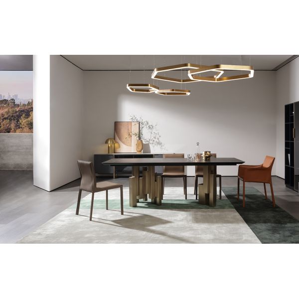 Marble metal Dining table ceramic marble top dining table with chair set, sintered stone dining table foshan factory