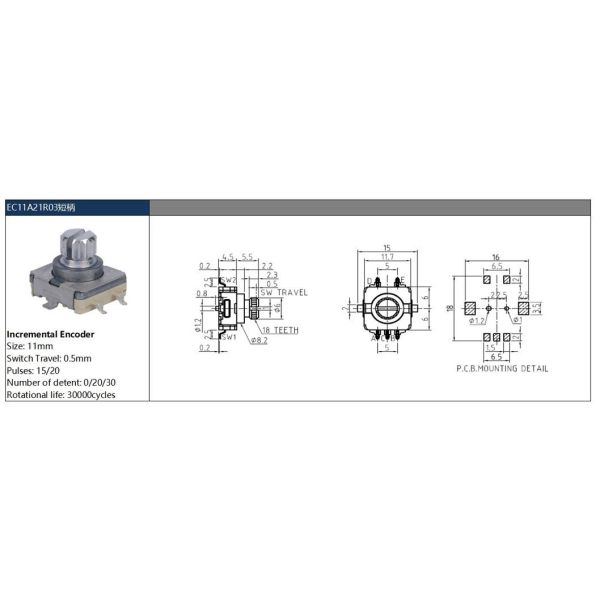 11mm Shaft 5-Pin Incremental Rotary Encoder SMT Type – Bulk Supply